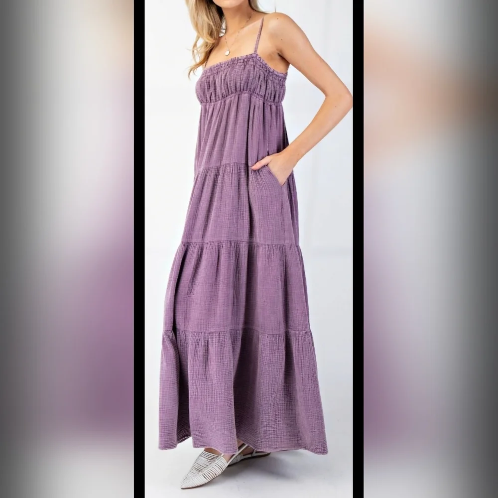 EASEL Mineral Washed Cotton Gauze  Maxi Dress #466-471 - Picture 3 of 12